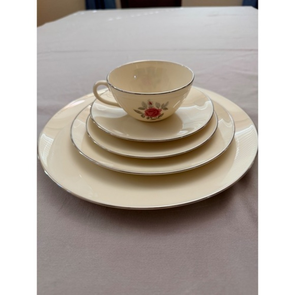 Lenox Ballad 5 Piece Place Setting Pink Rose Platinum Trim China E538 USA